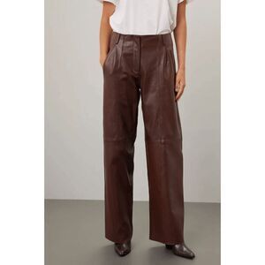 Veda Women's brown leather trousers Straight Leg High Waist 10 Flaw
